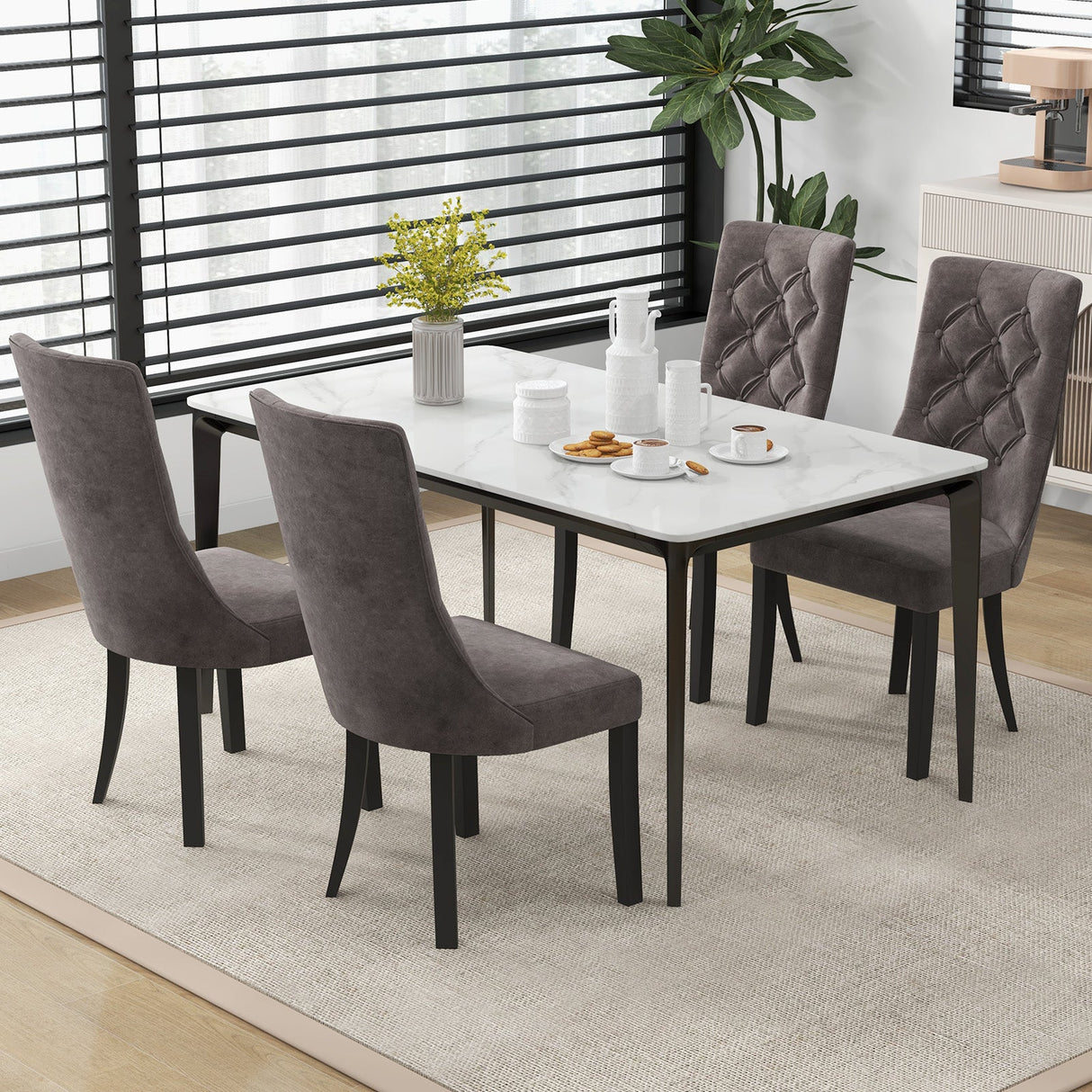 Juego de 2 sillas de comedor tapizadas con respaldo alto y asiento acolchado - Gris
