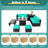 9 Pieces Outdoor Wicker Sectional with 35 Inch Gas Fire Pit Table