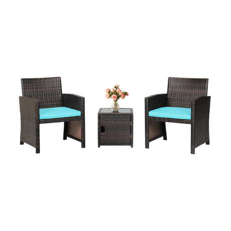 Juego de 3 Muebles de Mimbre para Patio con Mesa de Almacenamiento y Funda Protectora