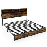Estructura de cama Twin/Full/Queen/King Size con cabecera de almacenamiento, plataforma de metal industrial