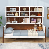 Cama individual con estantería con baldas y soporte de lamas de madera, no necesita somier, para sala de estar o dormitorio - Blanco