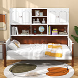 Cama individual con estantería con baldas y soporte de lamas de madera, no necesita somier, para sala de estar o dormitorio - Blanco