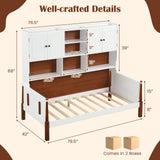 Cama individual con estantería con baldas y soporte de lamas de madera, no necesita somier, para sala de estar o dormitorio - Blanco