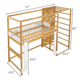 Twin Bunk Bed with Jungle Gym Wooden Loft Bed with Climbing Ladder-Natural