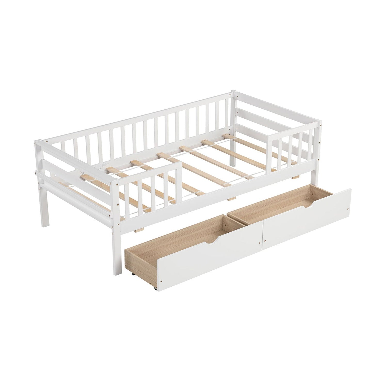 Cama nido doble con valla y 2 cajones Cama infantil para niños y niñas