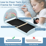 Twin Floor Bed Frame Upholstered Twin Size Kids Floor Bed with 210D Oxford Cloth Floor Mat