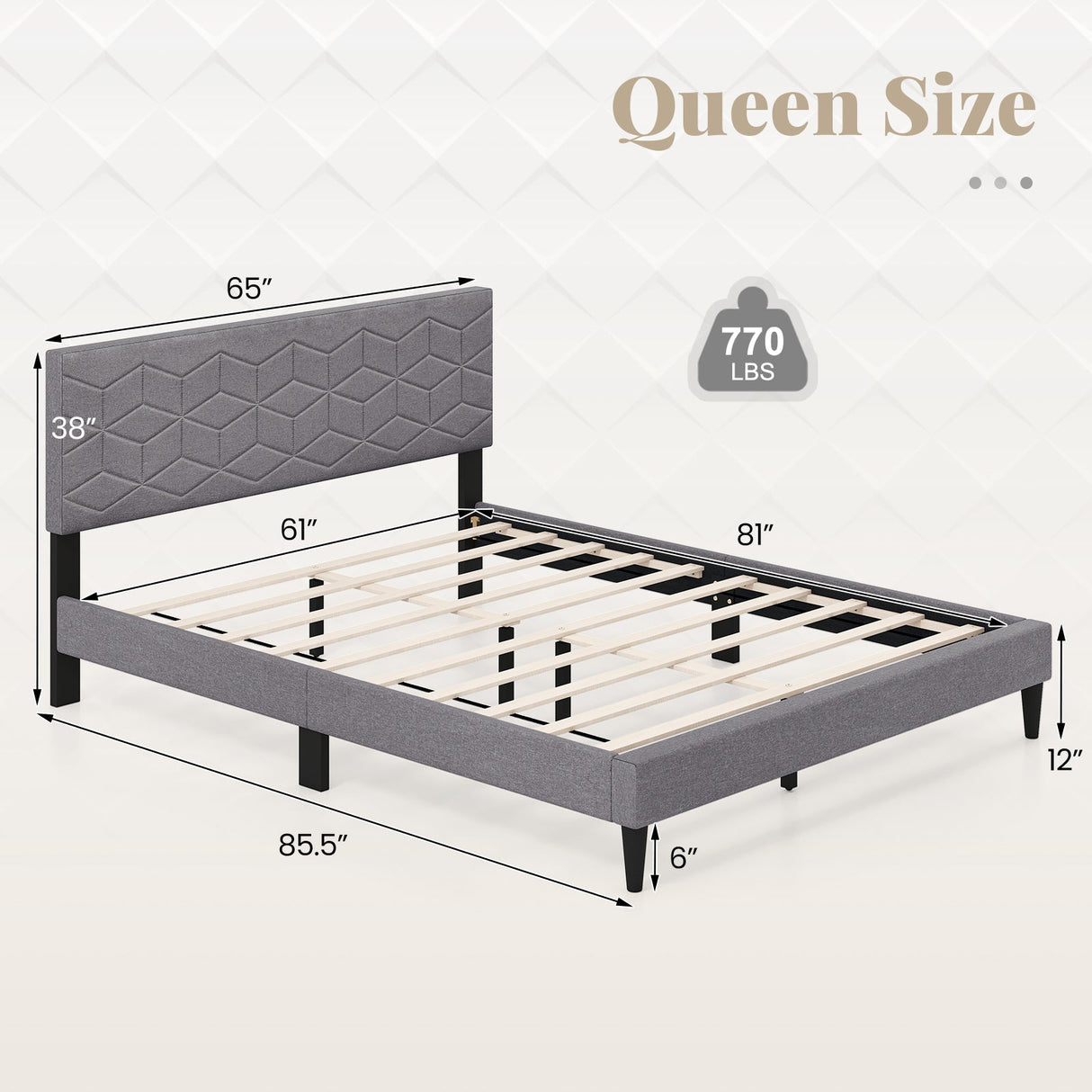 Twin/Full/Queen Size Bed Frame Modern Platform Bed with Linen Fabric Upholstered Headboard
