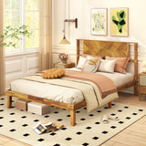 Twin/Full/Queen Size Bed Frame Mid-Century Acacia Wood Platform Bed with Headboard