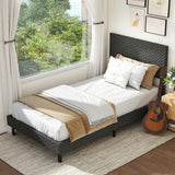 Twin/Full/Queen Size Velvet Bed Frame Upholstered Platform Bed with Chevron Headboard Gray