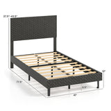 Twin/Full/Queen Size Velvet Bed Frame Upholstered Platform Bed with Chevron Headboard Gray