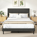 Twin/Full/Queen Size Velvet Bed Frame Upholstered Platform Bed with Chevron Headboard Gray