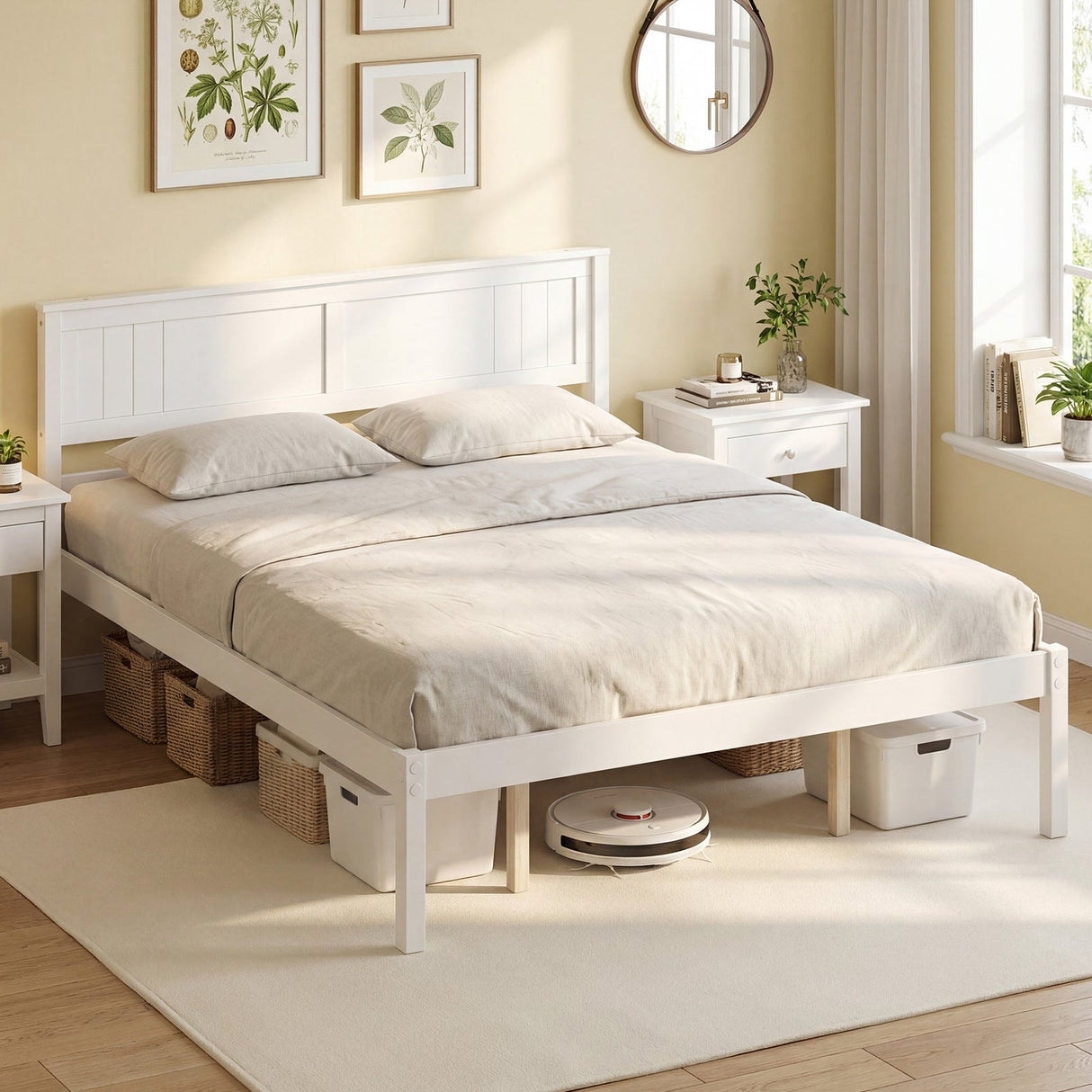 Base de Cama de Madera Robusta con Cabecero y Soporte de Lamas, Tamaños Individual/Matrimonial/Queen