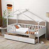 Cama Twin con 2 Cajones de Almacenamiento y Techo & Barandales de Valla