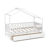 Cama Twin con 2 Cajones de Almacenamiento y Techo & Barandales de Valla