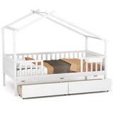 Cama Twin con 2 Cajones de Almacenamiento y Techo & Barandales de Valla