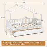 Cama Twin con 2 Cajones de Almacenamiento y Techo & Barandales de Valla