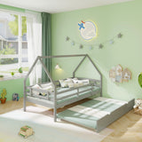 Cama doble con nido y barandilla