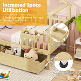 Cama Twin con 2 Cajones de Almacenamiento y Techo & Barandales de Valla