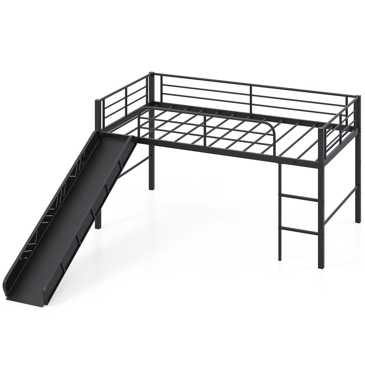 Litera doble de metal con tobogán, barandillas de seguridad y escalera integrada