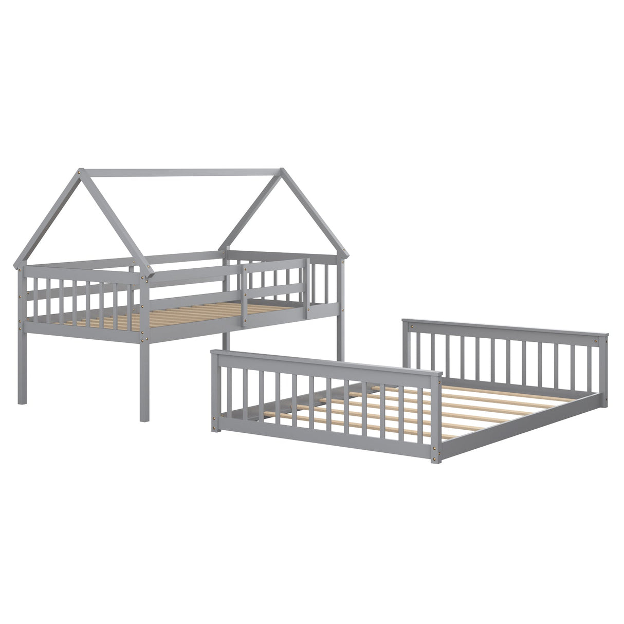 Litera con escalera y barandales, de dos camas (matrimonial abajo e individual arriba)