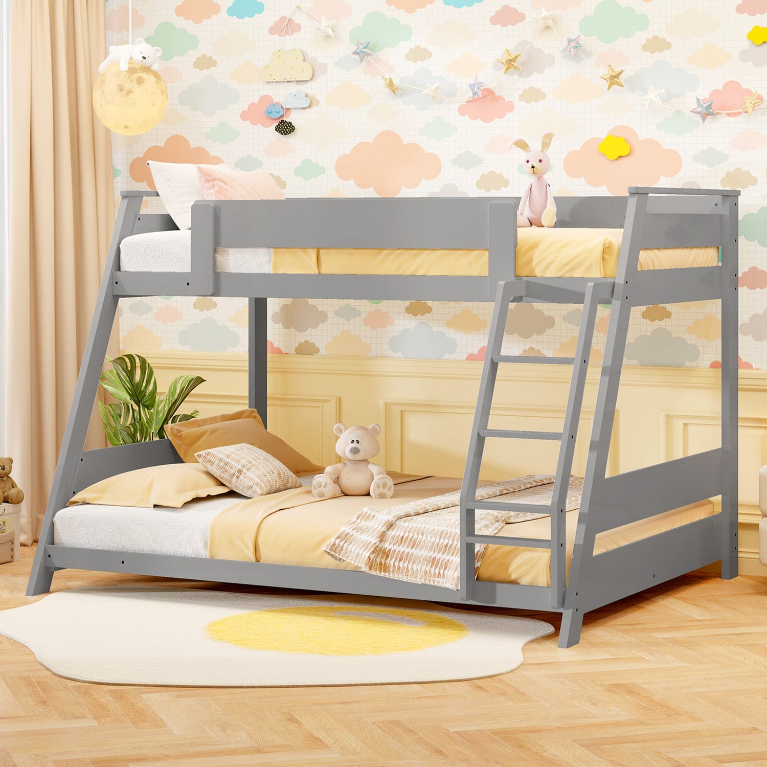 Litera baja doble sobre matrimonial con escalera reversible