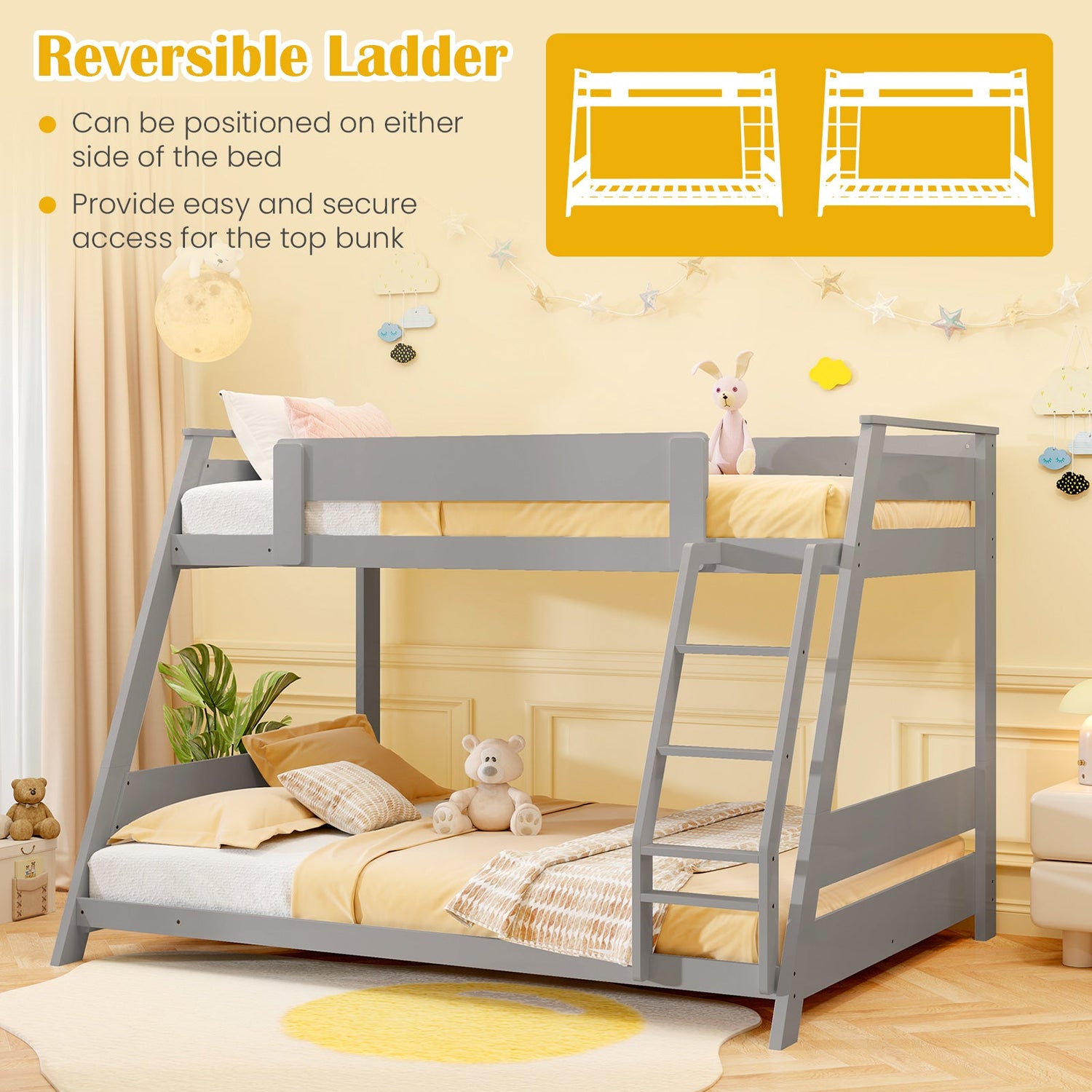 Litera baja doble sobre matrimonial con escalera reversible