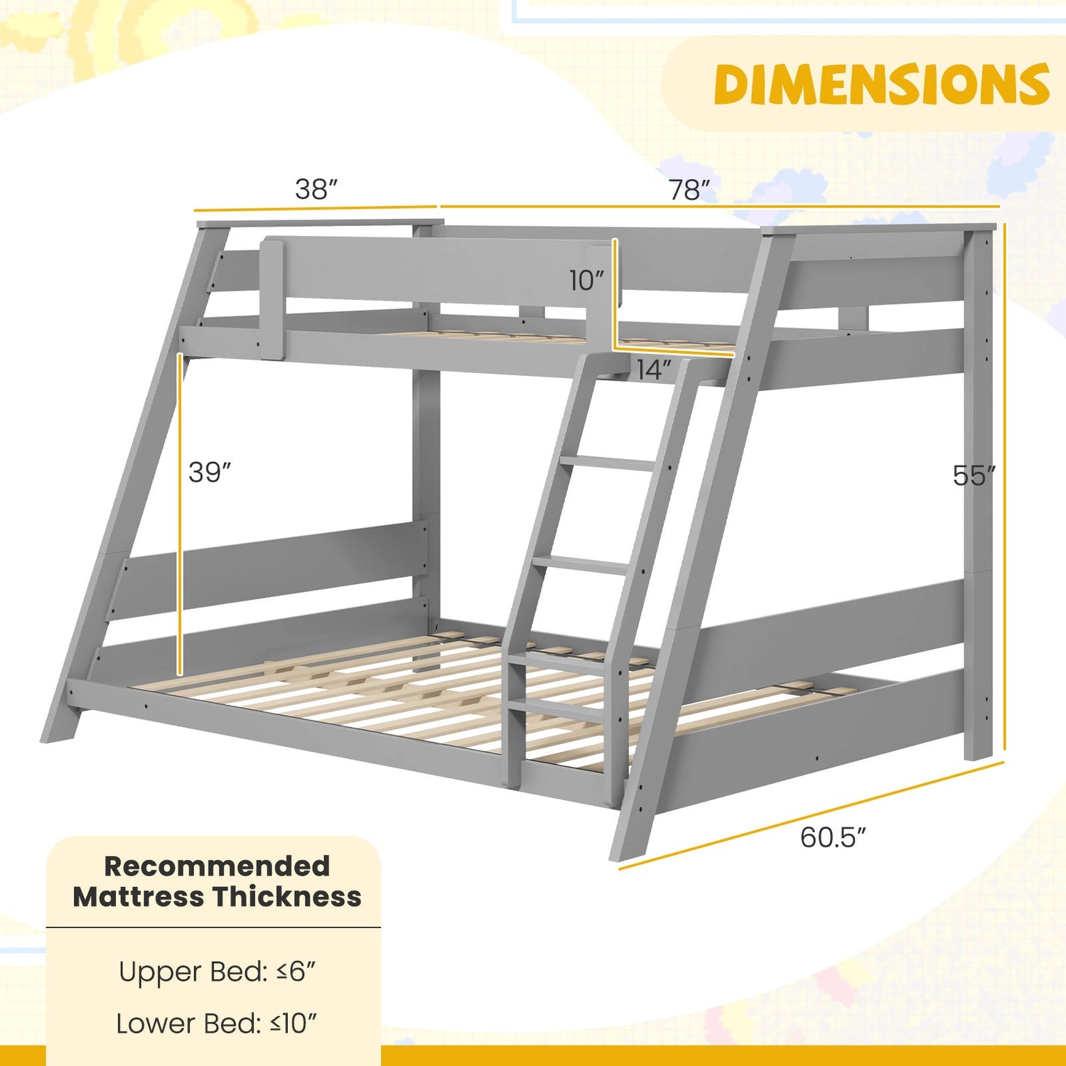 Litera baja doble sobre matrimonial con escalera reversible