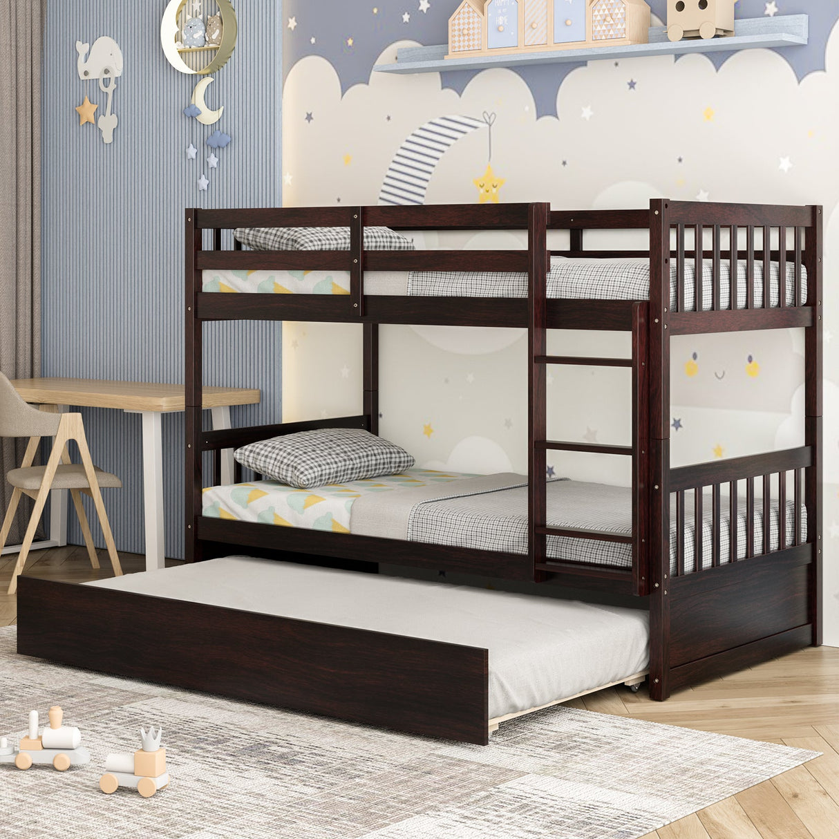 Litera doble sobre doble con cama nido extraíble y escalera