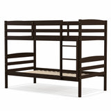 Litera doble de madera maciza con barandales altos y escalera integrada