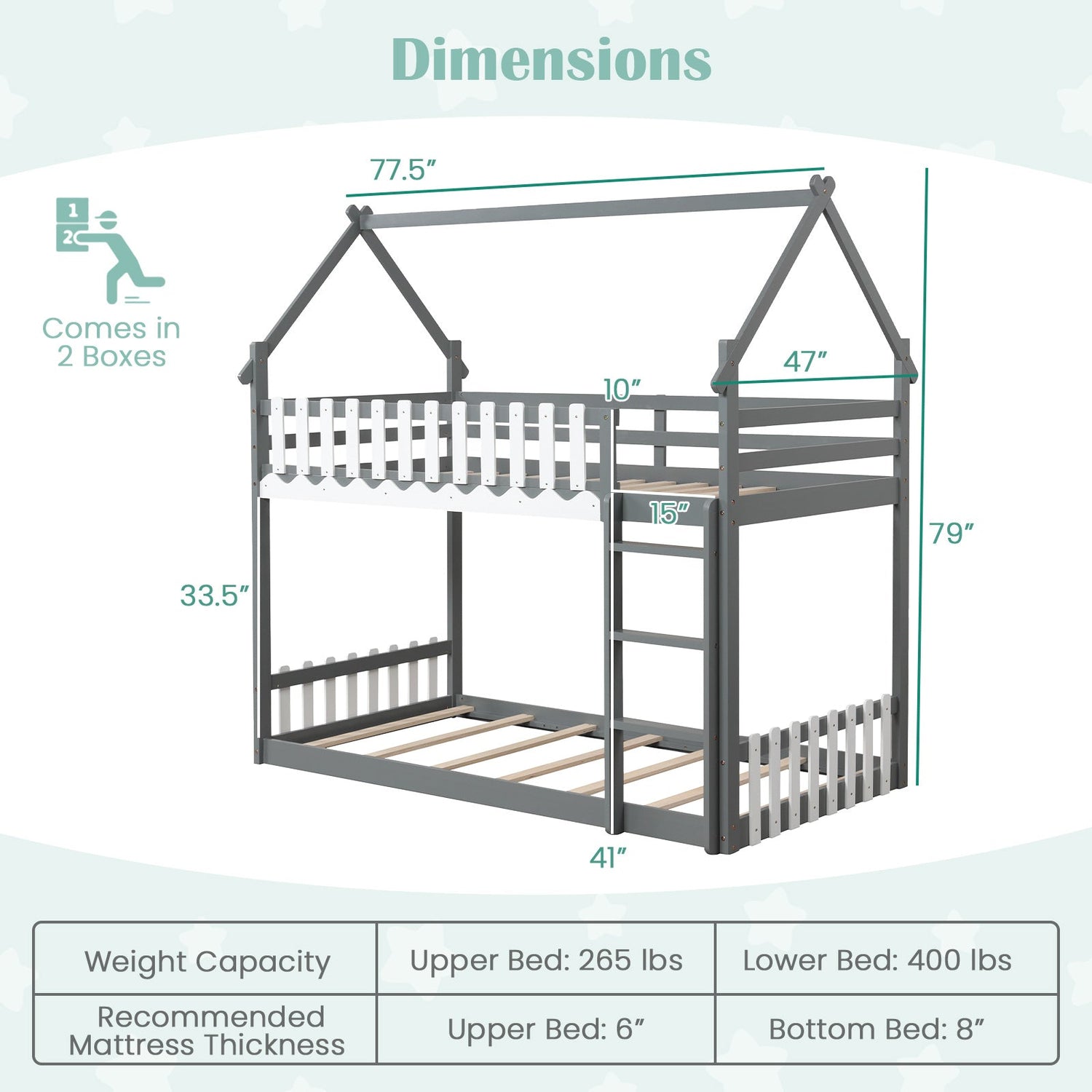Twin Over Twin Bunk Bed with Fence and Ladder for Kids
