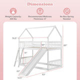 Twin Over Twin House Bunk Bed with Slide and Ladder-White