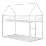 Twin Over Twin Metal Bunk Bed with Roof and Ladder