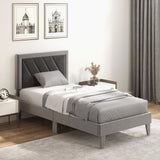 Cama tipo plataforma doble/matrimonial/Queen con cabecero alto y listones de madera