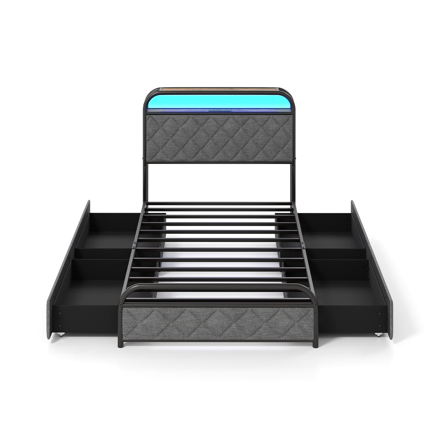 Twin/Full/Queen Size Bed Frame with LED Lights and Charging Station