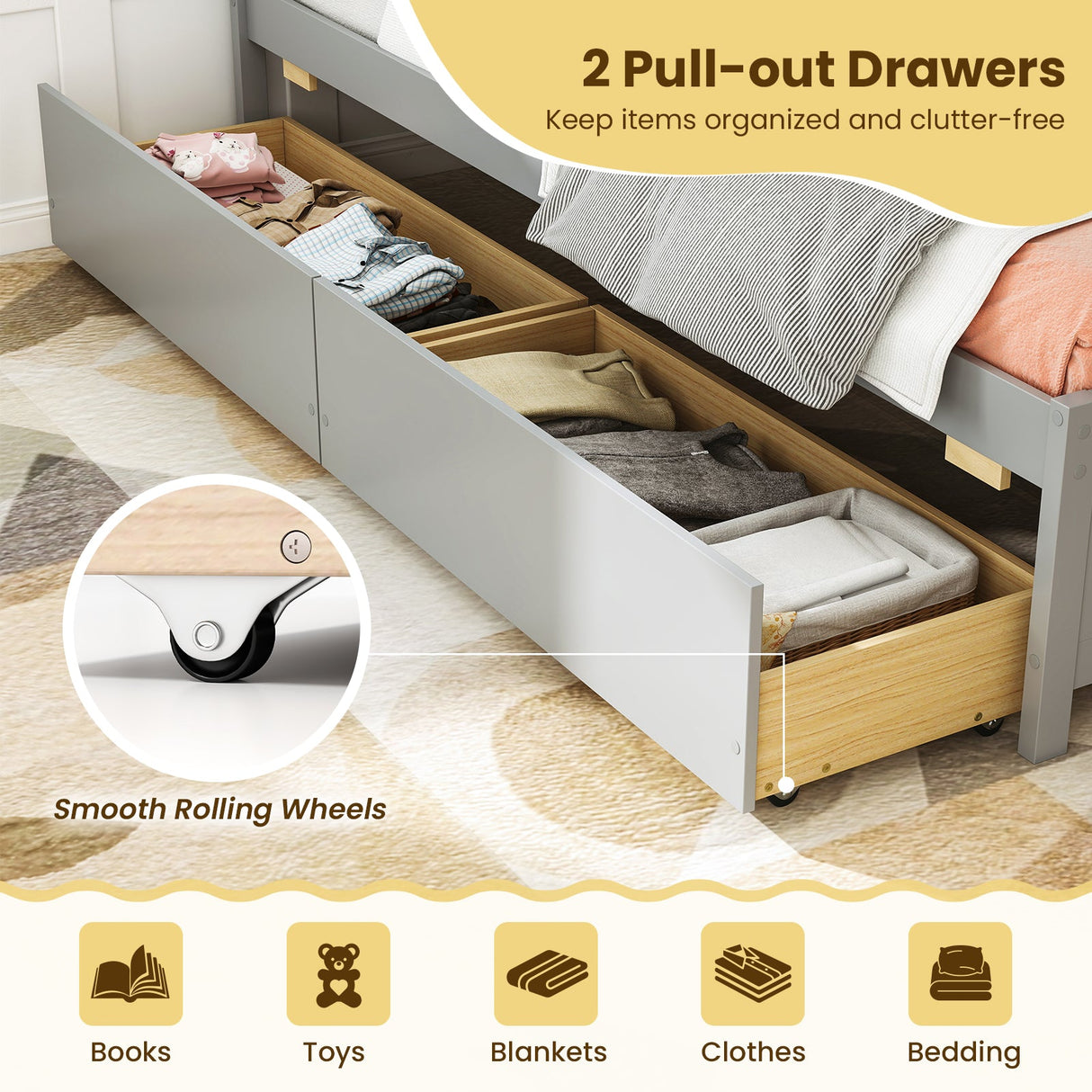 Twin Size Daybed with 2 Storage Drawers No Box Spring Needed