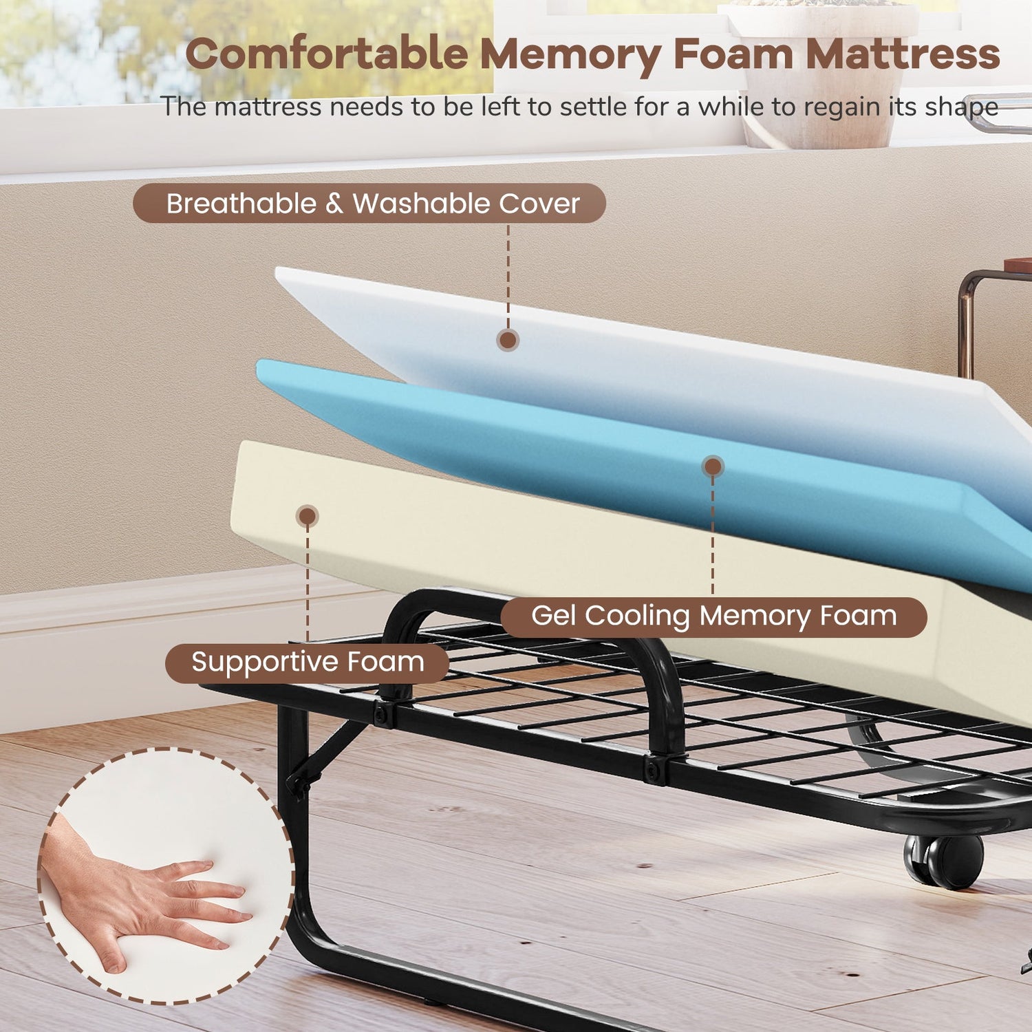¡Almohada de $29 gratis con la compra de una cama! Cama plegable tamaño twin con colchón de 5 pulgadas