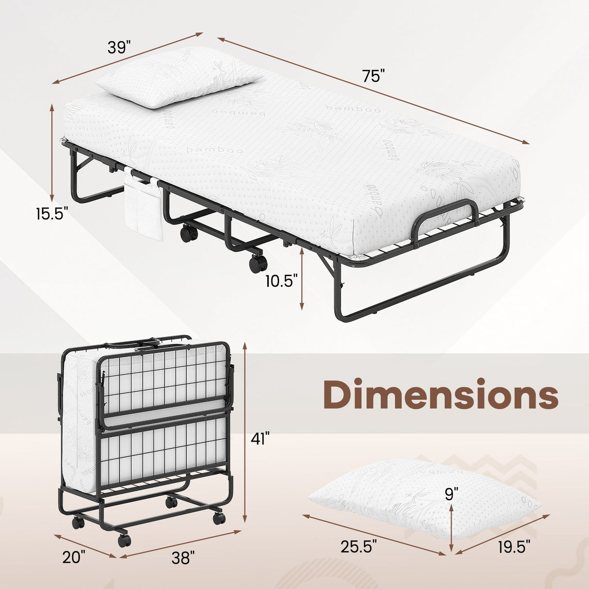 ¡Almohada de $29 gratis con la compra de una cama! Cama plegable tamaño twin con colchón de 5 pulgadas