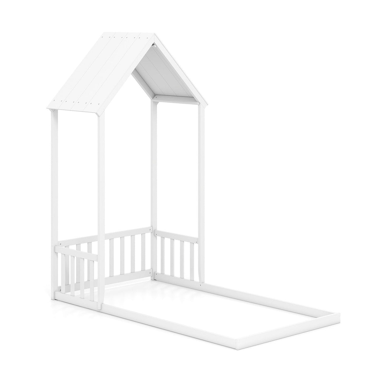 Cama con forma de casa tamaño individual con techo de casa y semifallado
