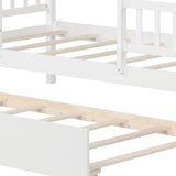 Twin Size House Bed with Trundle Kids Platform Bed with Roof Window-White