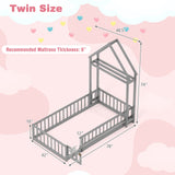 Twin Size House Floor Bed with House-shaped Headboard