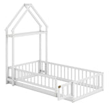 Twin Size House Floor Bed with House-shaped Headboard