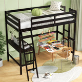 Estructura de cama alta individual con escritorio en ángulo y escalera incorporada
