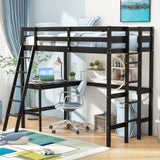 Estructura de cama alta individual con escritorio en ángulo y escalera incorporada