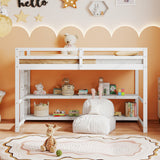 Cama alta individual con estantes de almacenamiento, barandillas de longitud completa y escalera - Blanca