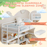 Cama alta individual con estantes de almacenamiento, barandillas de longitud completa y escalera - Blanca