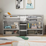Twin Size Loft Bed with LED Lights with Staircase and Safety Guardrail