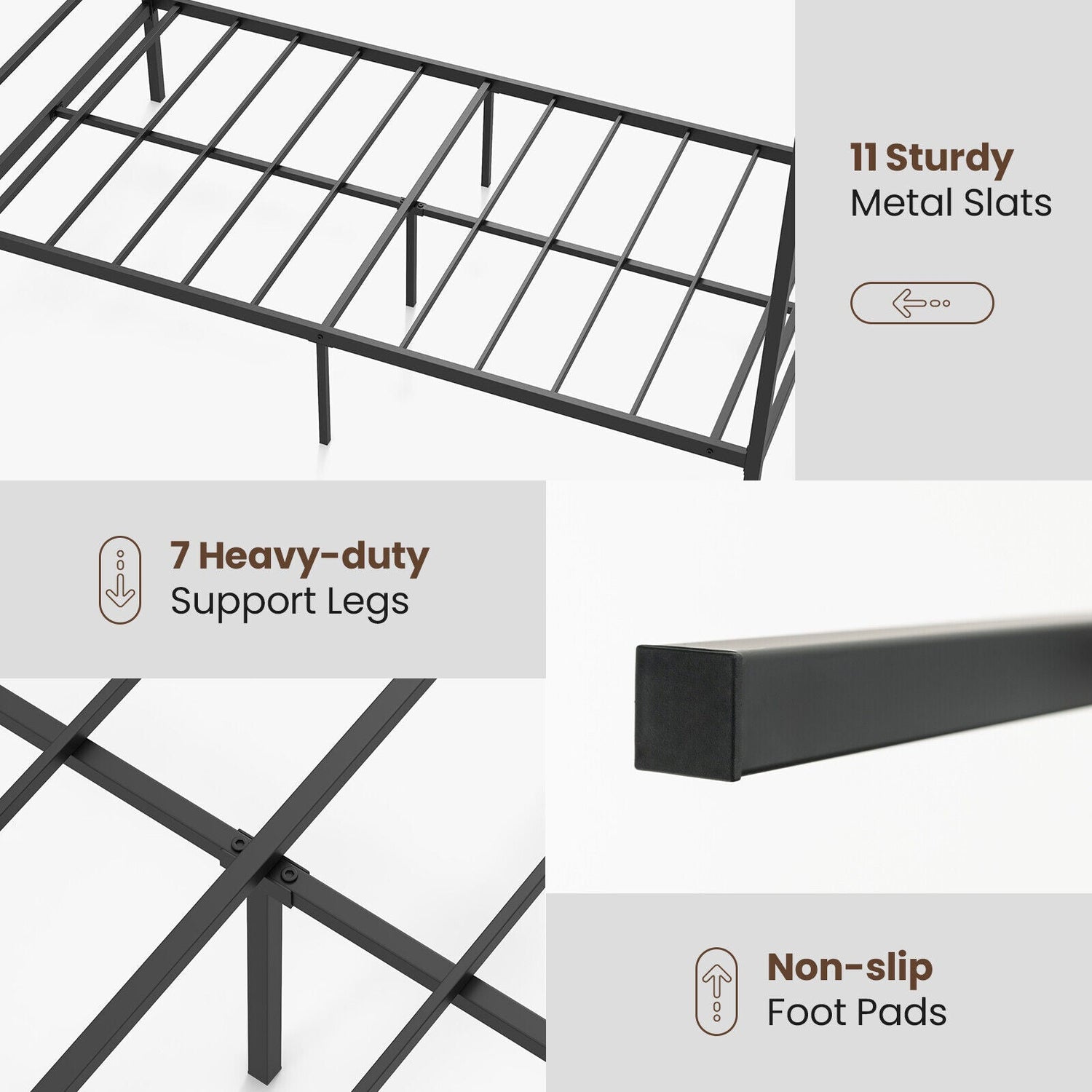 Base de cama con dosel de metal Twin/Full/Queen con soporte de listones