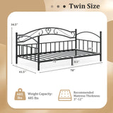 Twin Size Metal Daybed Frame with Headboard for Bedroom