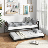 Sofá cama individual de metal con nido y cabecero de vetas de madera