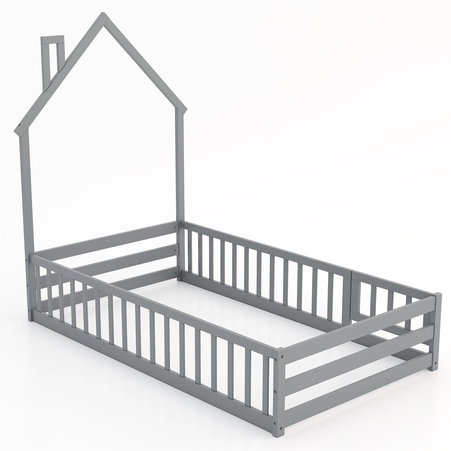 Cama de suelo Montessori individual con puerta con cerradura y barandilla de longitud completa